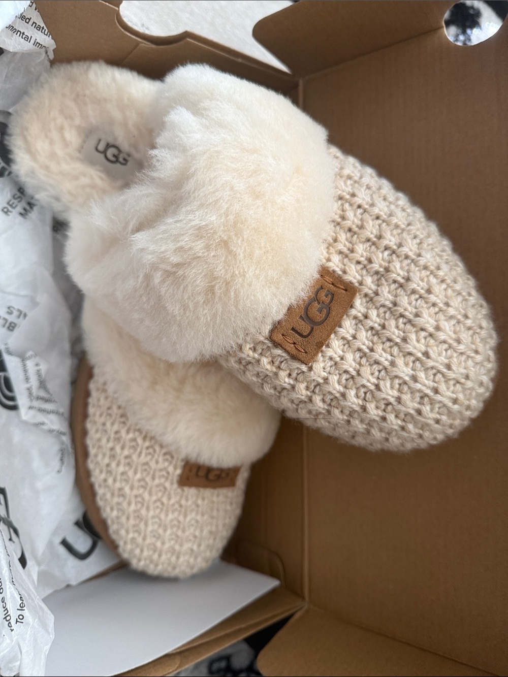 UGG Woman’s Knit Shearling Lined Slippers in Cream